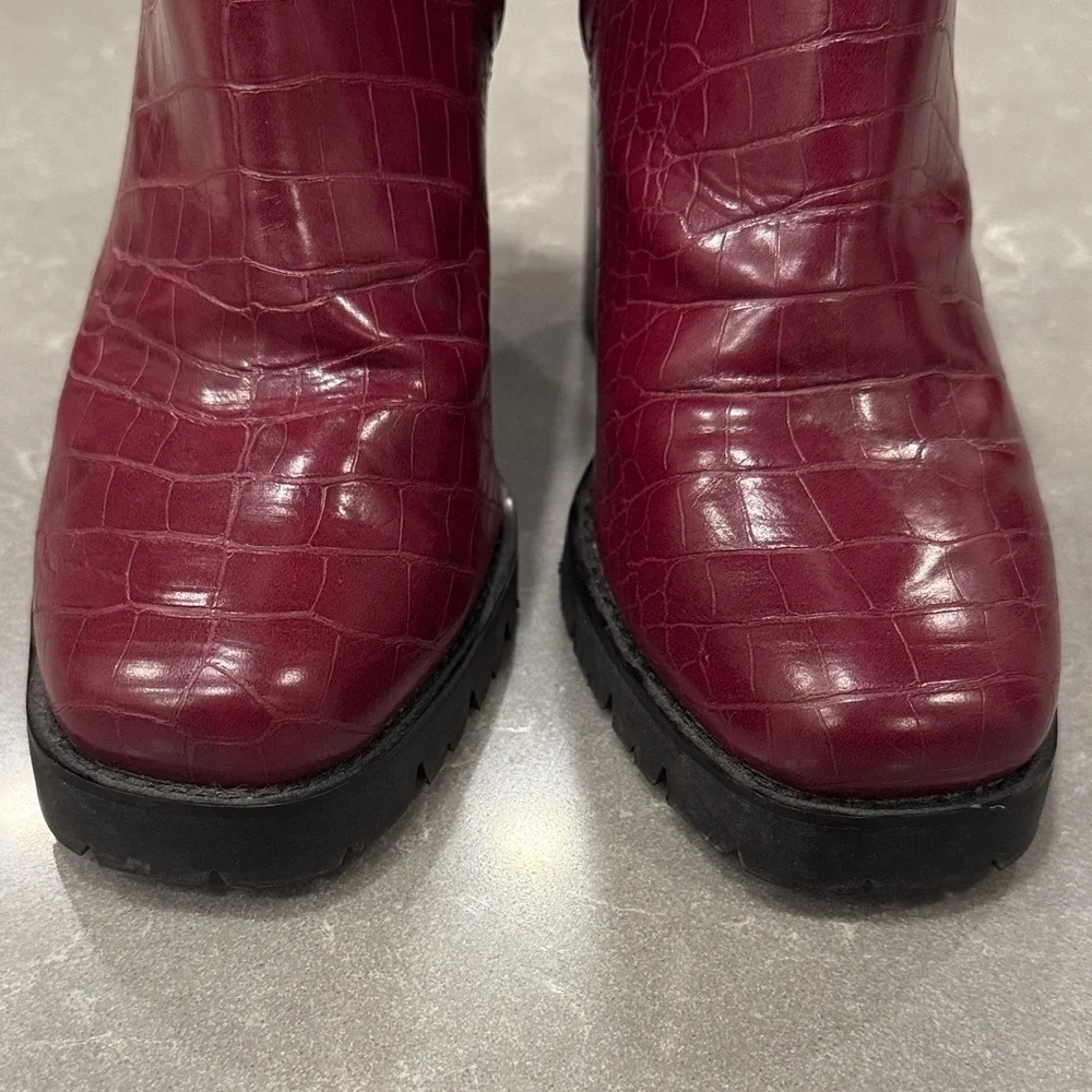Steve Madden Red Croc-Embossed Ankle Booties